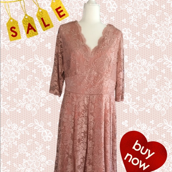 Women's Plus Size 2X Blush-tone Lace Party Dress - Picture 3 of 3